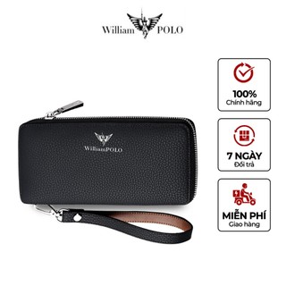 Ví da nam cao cấp williampolo - ví đứng cầm tay - Full hộp đựng cao cấp - POLO121