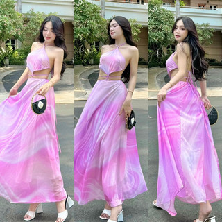 [Có Video] Maxi đi biển phối màu tím dáng dài -  Nhà Lỳ Có Maxi