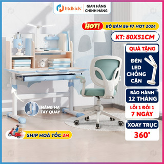 Bàn học cho bé HTDkids E6, Bàn học sinh có giá sách cao cấp, Tuỳ chọn loại ghế cao cấp Độ bền cao