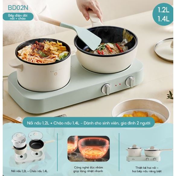 Bộ Bếp Điện Đôi Bear Kèm Nồi Chảo Đa Năng Hấp Luộc Chiên Tiện Lợi Tiết Kiệm Chi Phí Dễ Vệ Sinh SB-BD02N