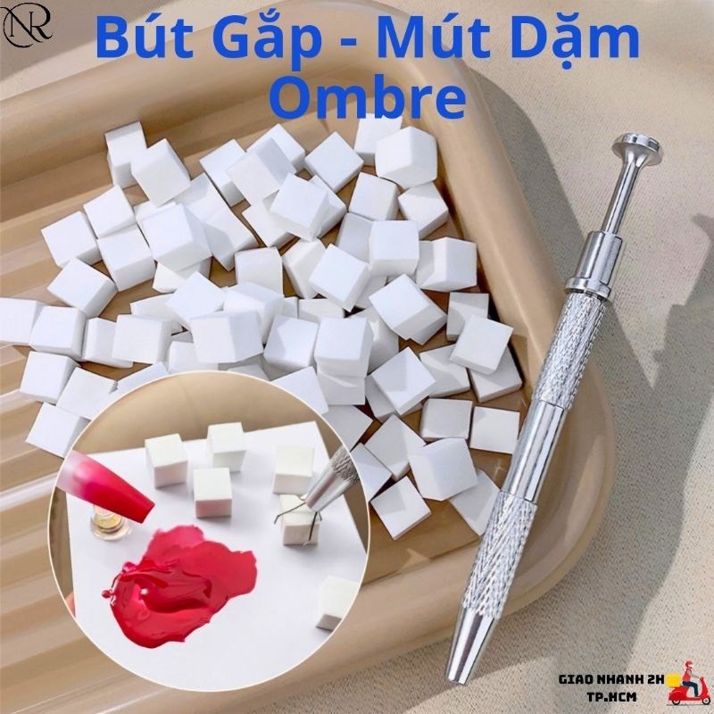 Bút kẹp mút dặm ombre chuyên dụng - Set bông mút dặm ombre vuông, bút dặm ombre