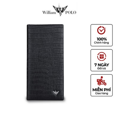 Ví da nam cao cấp WILLIAMPOLO chính hãng ví đứng cầm tay sang trọng kèm hộp và túi POLO211553-L