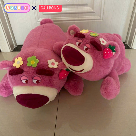 Gấu Dâu Lotso Dễ Thương Gấu Bông Lotso Dáng Nằm Gấu Lotso Chính Hãng Chất Liệu Vải Bông Thân Thiện A