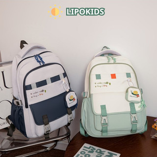 Cặp học sinh lớp 5 trở lên chống nước vải dù kèm móc khóa, Balo đi học basic trơn nhiều ngăn thời trang Hàn QuốPK0196801