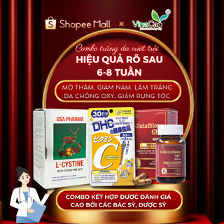Combo trắng da cao cấp 450 viên l-glutathione gh+ - vitamin c dhc - l-cystine usa dùng trong 3 tháng