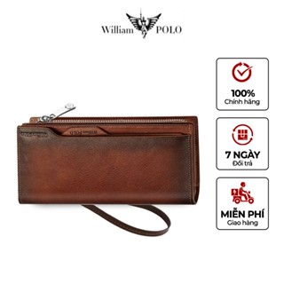  Ví nam da thật William Polo ví đứng cầm tay đi tiệc lịch lãm sang trọng kèm hộp đựng- POLO211566 
