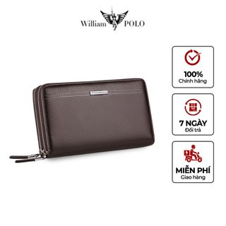 Ví da nam cao cấp williampolo - ví đứng cầm tay - Bóp nam , bóp da nam Full hộp đựng cao cấp - POLO163