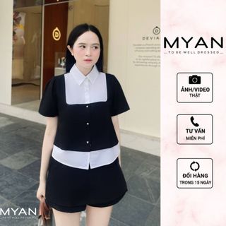 MYAN DESIGN Áo Sơ Mi Cổ Đúc Phối Thân Dáng Ngắn Trẻ Trung Thiết Kế Avn062404