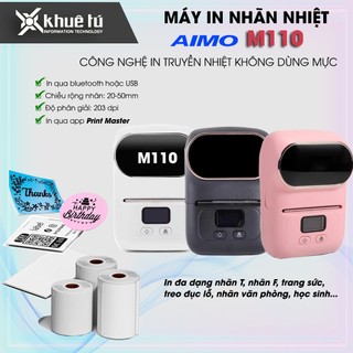 Máy in nhãn di động aimo m110 - in mã vạch qr, nhãn cáp, nhãn trang sức, bluetooth, in qua app