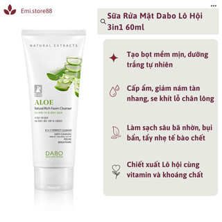 Sữa Rửa Mặt Hàn Quốc DABO Lô Hội 3 in 1 cao cấp 60ml (HÀNG CHÍNH HÃNG)