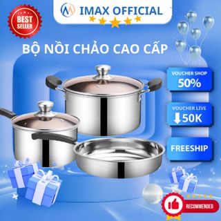 Bộ Nồi Chảo 3 Món Chống Dính Cao Cấp Dùng Bếp Từ Bếp Hồng Ngoại Chất Liệu Bền Đẹp X510