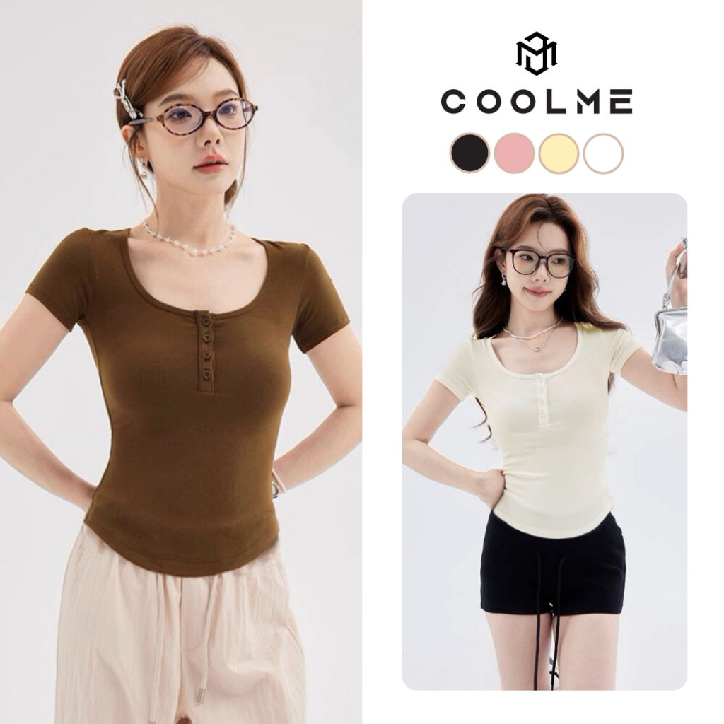 Áo thun nữ ôm body Coolme, áo kiểu nữ vạt bầu ngắn tay có cúc cổ cúp ngực chất thun tăm phong cách Hàn Quốc-GCC | BigBuy360 - bigbuy360.vn