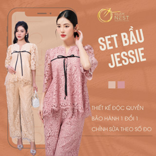Set Quần Áo Bầu Ren Thanh Lịch Dạo Phố Du Lịch Áo Bầu Nữ Tính Thiết Kế Cao Cấp Glam Nest AS027