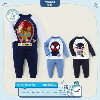 Bộ dài tay cho bé Mompa 2-6 tuổi vải Cotton Actif co giãn thấm hút hạt sequins lấp lánh MP 850
