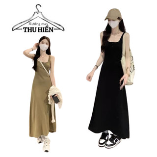 Váy 2 dây cúc ngực dáng dài xoè co dãn/ Đầm váy maxi nữ hai dây dáng dài sang chảnh XUONGMAYTHUHIEN