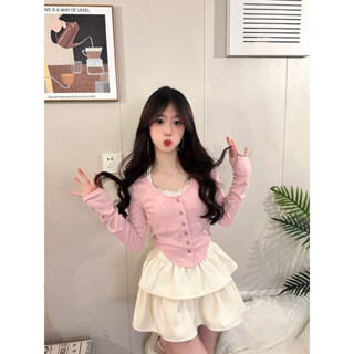 Áo croptop kiểu tay dài phối ren công chúa hồng chất thun tăm ngọt ngào VANISA CT069