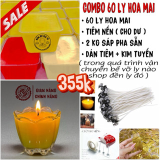 ( HỘP MẪU MỚI ) Combo Làm 60 Ly Nến Bơ Hoa Mai 38ml ( Kèm Văn Khấn Cúng Dường ) - Nến Bơ - Nến Bơ Cúng Phật