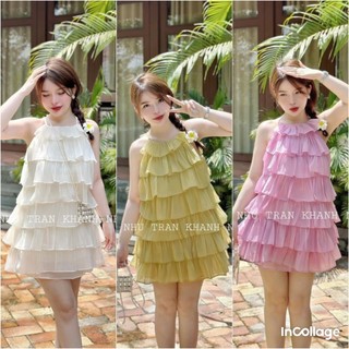 Đầm babydoll cổ yếm xếp bèo tầng kiểu dáng xinh xắn dễ thương