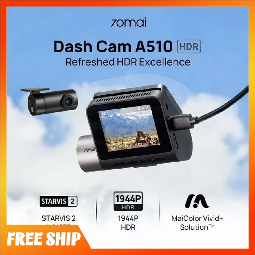Camera hành trình 70mai A510 cảnh báo an toàn ADAS, 4G, GPS, độ phân giải 3K HDR sắc nét