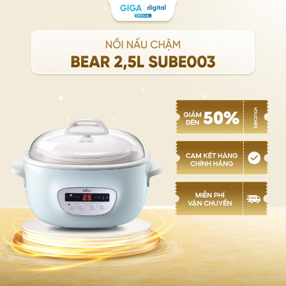 Nồi nấu chậm Bear 2,5L SUBE003 - Bản Tiếng Việt - BH 18 Tháng