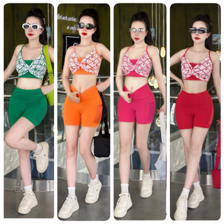 Bộ quần áo short đùi họa tiết tập gym,yoga,aerobic,bơi,thể thao có kèm mút
