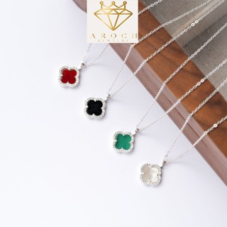  Dây chuyền bạc nữ AROCH JEWELRY cỏ bốn lá đá chủ mã não tự nhiên khung viền đá màu sắc phong thủy HD07 