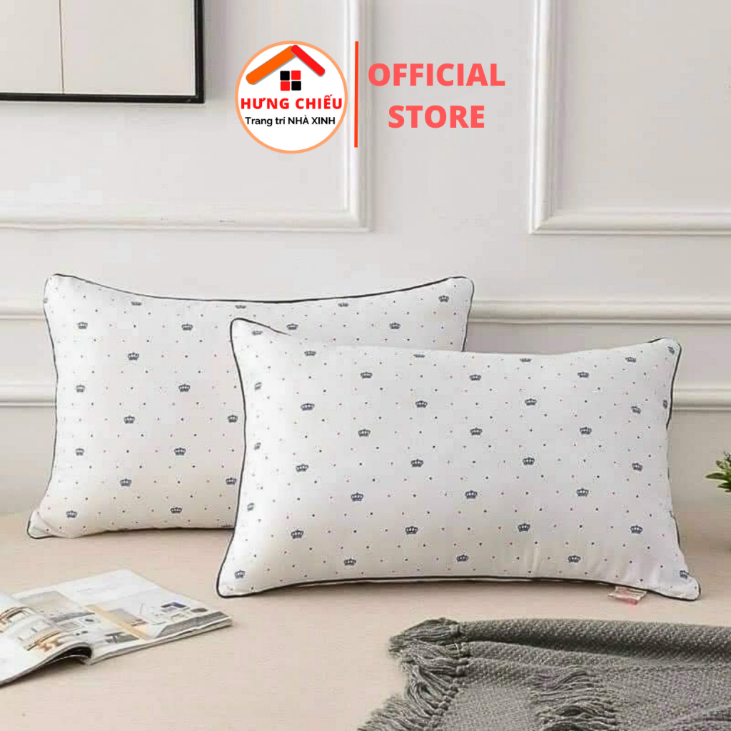 Combo 2 gối họa tiết vương miện bông gòn êm ái, giảm đau mỏi vai gáy - Hưng Chiếu