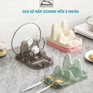 Khay Để Nắp Vung Xoong Nồi 3 Ngăn Giá Kệ Gác Thìa Đũa Nấu Ăn Chống Trượt Thông Minh Nhựa Cao Cấp