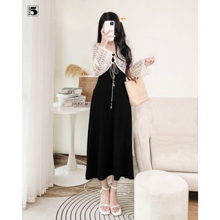 Đầm 2 dây nữ Twentyfive ôm body dáng dài, nơ ở dây áo DH44