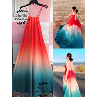 (miễn phí chỉnh váy) đầm maxi ombre yếm hở lưng maxi màu loang dài đi biển du lịch chụp ảnh sống ảo giá rẻ