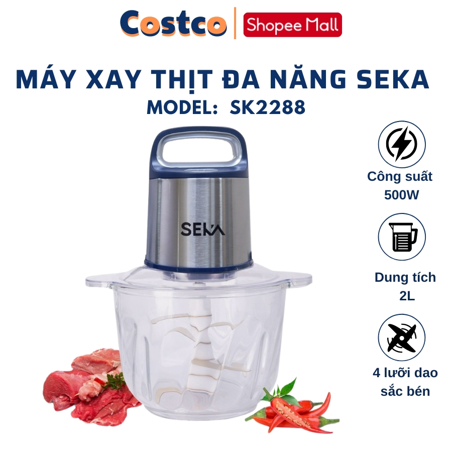 Máy xay thịt SEKA SK2288 đa năng công suất 500W cối thuỷ tinh dao 4 lưỡi bảo hành 12 tháng