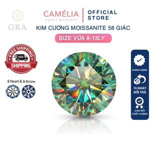 [TẶNG VIÊN 2.0MM] (Size từ 8-13 ly) Kim cương nhân tạo Mỹ Moissanite giác cắt tròn màu xanh lá- CAMELIA