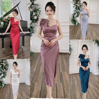 Đầm ôm body thiết kế phi lụa đính hoa vai cao cấp tặng hoa tai TN