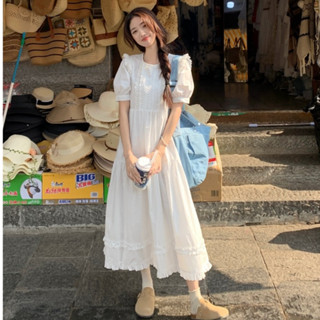 Váy maxi nữ màu trắng tay phồng dáng A, Đầm maxi nữ form rộng tay nấm phong cách Hàn Quốc 5920