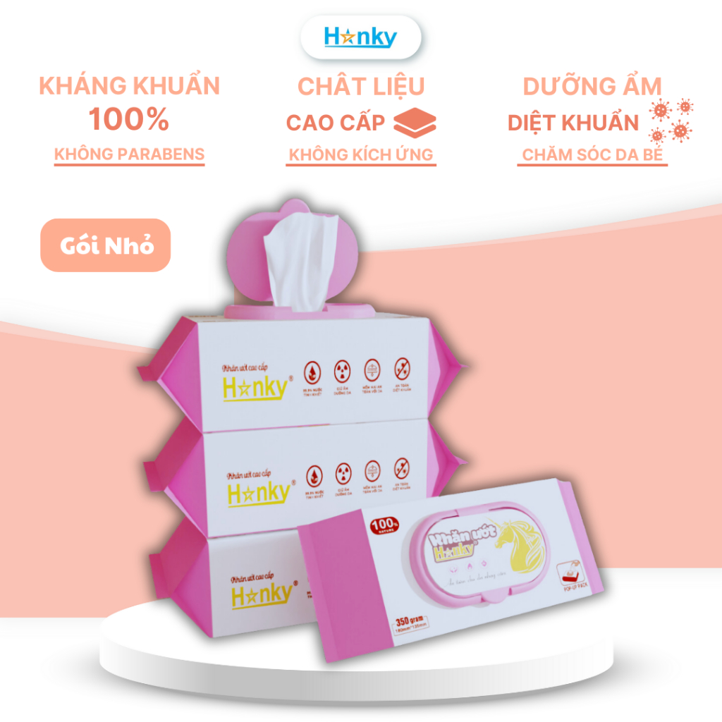 Thùng 10 Gói Khăn Ướt 1 Gói 80 Tờ Hanky Không Cồn Không Parabens Cao Cấp Dành Cho Em Bé ,An Toàn.