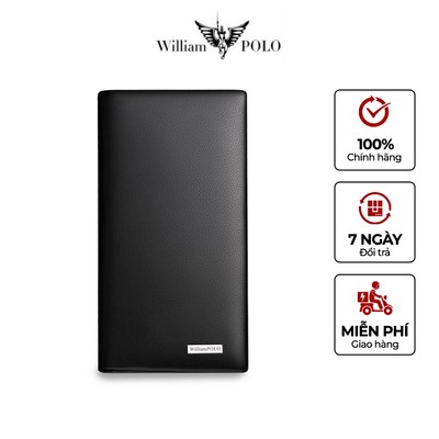 Ví da nam cao cấp WILLIAMPOLO chính hãng ví đứng cầm tay phong cách lịch lãm kèm hộp và túi POLO201538-L