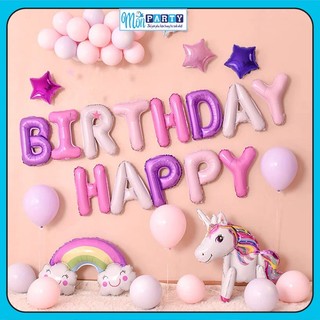 Set bóng trang trí sinh nhật ngựa pony tông màu pastel như ảnh, trang trí sinh nhật unicorn hồng pastel siêu dễ thương