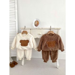 Bộ quần áo trẻ em lông cừu lót lông dày ấm size