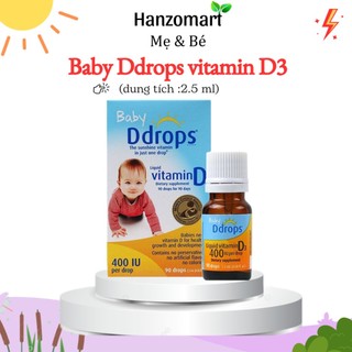 Vitamin D3 cho trẻ sơ sinh Ddrops 90 giọt hữu cơ 400 IU dành cho trẻ em