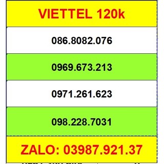 Sim viettel số đẹp 4g đồng giá 120k - 160k - 180k - 280k - 420k