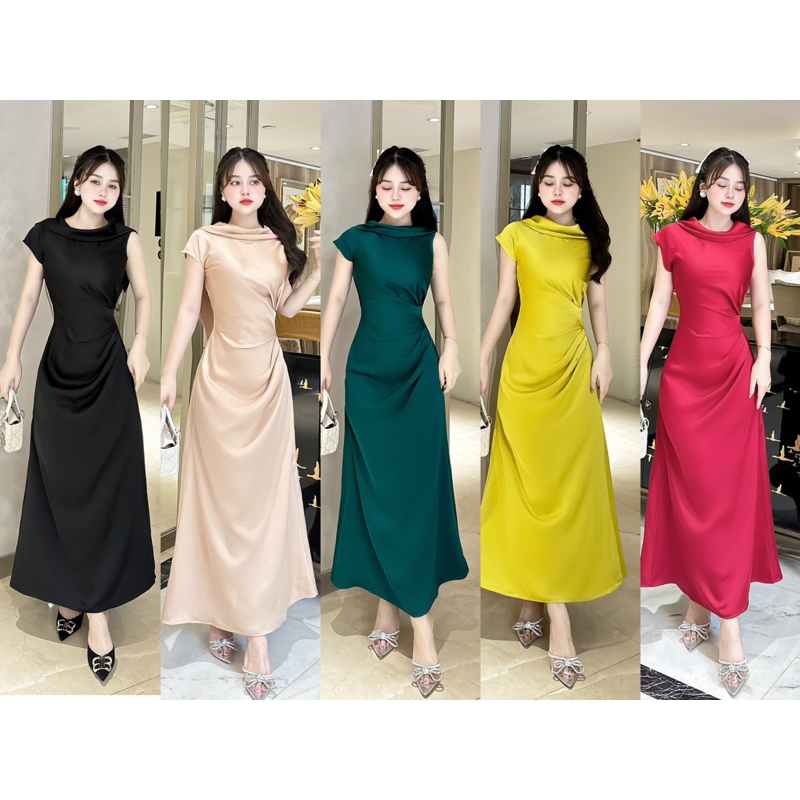 Váy lụa cổ đổ vạt Sz: SML-XL - XXL 480k