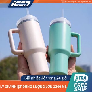 ICON Ly giữ nhiệt nóng lạnh, cốc xe hơi, bằng thép không gỉ 304, có ống hút, tay cầm và quai xách
