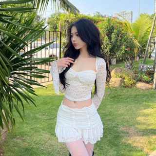 Áo Ren Cúp Ngực Tay Dài Ống Loe PINKSTORE29 Kiểu Dáng Quyến Rũ A51063