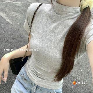 áo thun cổ cao tay ngắn in nơ phía sau may hàng nơ nổi xinh xắn