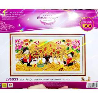 Tranh thêu cây tiền tấn tài tấn lộc lv3522 - kích thước: 84 * 47cm.