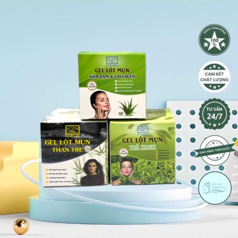 Gel Lột Mụn Đầu Đen Mụn Cám, Bụi Bẩn Bã Nhờn - Than Tre -Trà Xanh -Nha Đam Kozin 40gr - Chính Hãng