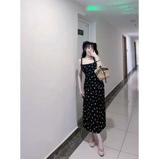 Đầm thun sóng 2 dây dài thiết kế tôn dáng có khoé kéo sau phù hợp đi dạo đi chơi du lịch