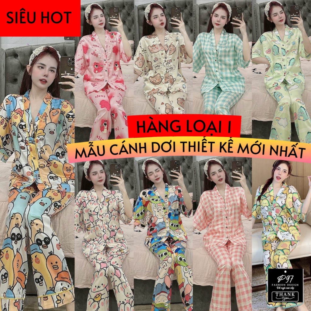 Đồ bộ cánh dơi lụa latin size dưới 60kg , pizama giá rẻ tận xưởng đồ bộ p97, đồ bộ cổ v , pijama nữ 