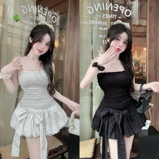 Đầm ống nhún phối nơ lớn chất Kate dầy đẹp