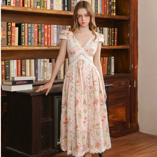 GAIETE Đầm dài maxi cotton hoa phối ren - Alice maxi dress - Pink